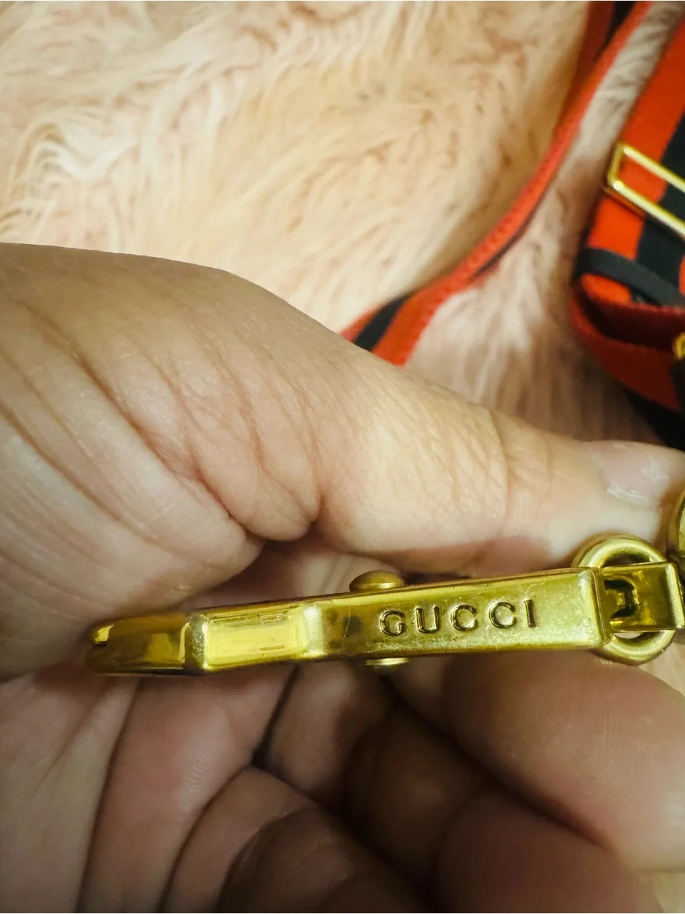 Gucci Red and Black Striped Messenger Strap with Gold Hardware